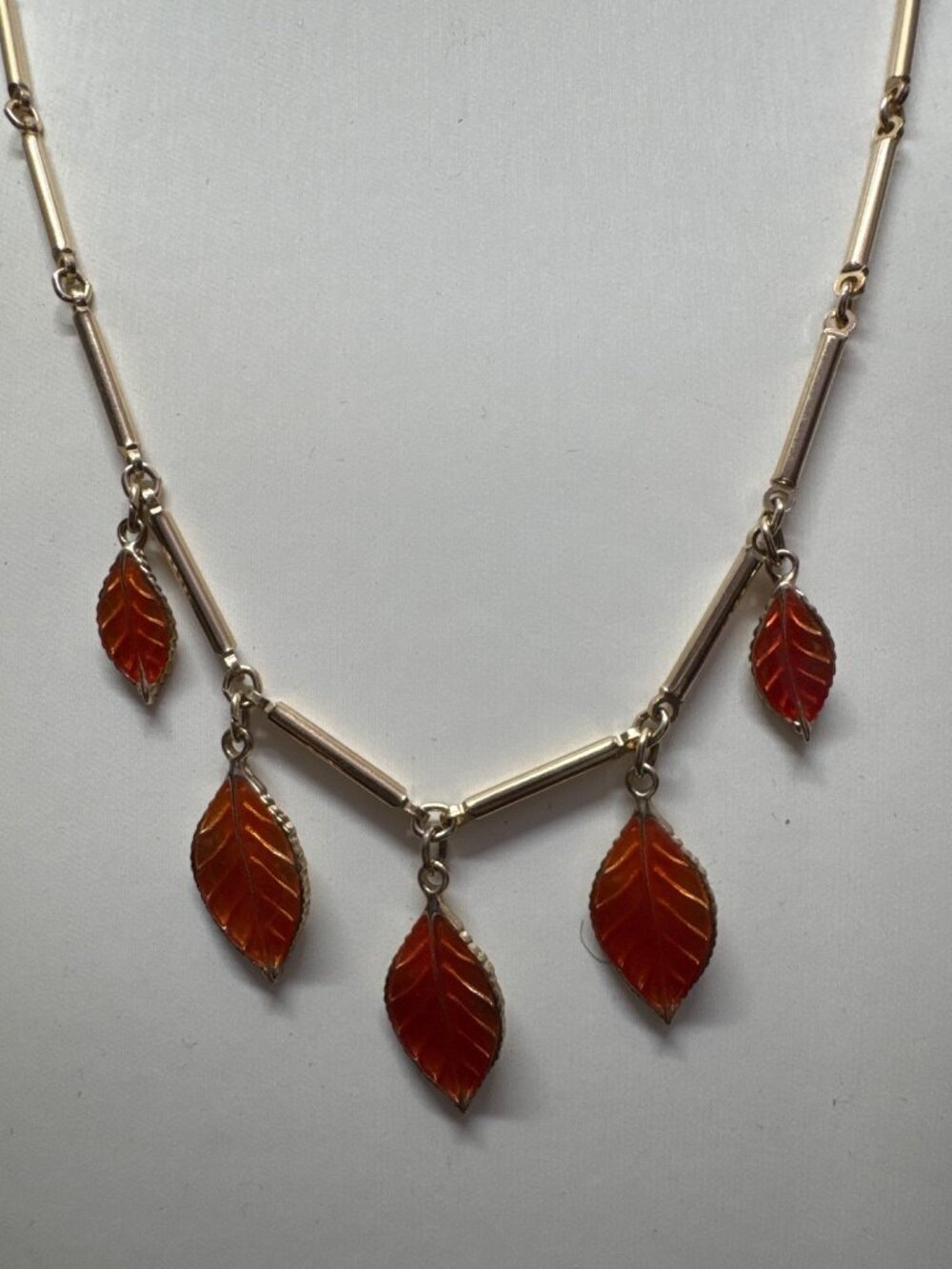 Vintage Sarah Coventry Egyptian Goddess Gold-Tone Necklace With Orange Leaf Char